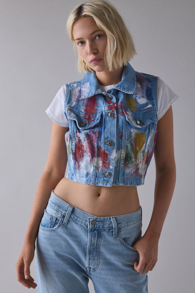 ReMADE By UO Bleach & Paint Splatter Denim Vest Top #1