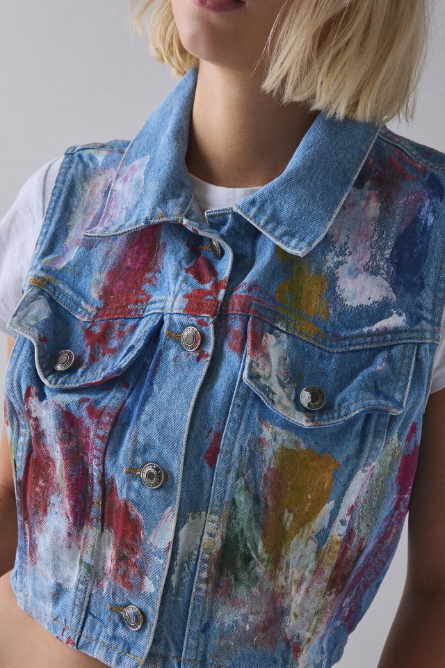 ReMADE By UO Bleach & Paint Splatter Denim Vest Top #2