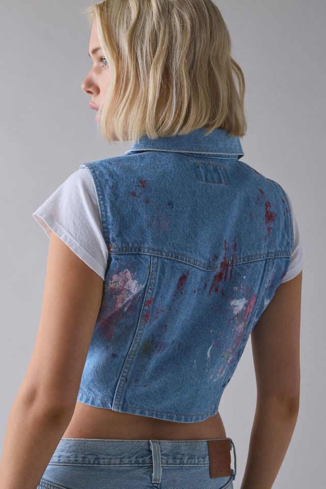 ReMADE By UO Bleach & Paint Splatter Denim Vest Top #3