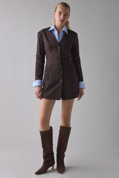 Glamorous Button Front Long Sleeve Blazer Mini Dress In Brown, Women's At Urban Outfitters In Brown
