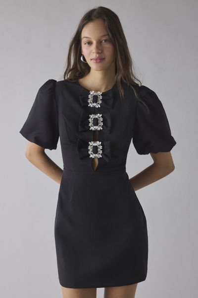 Glamorous Fit-And-Flare Embellished Buckle Bow Mini Dress
