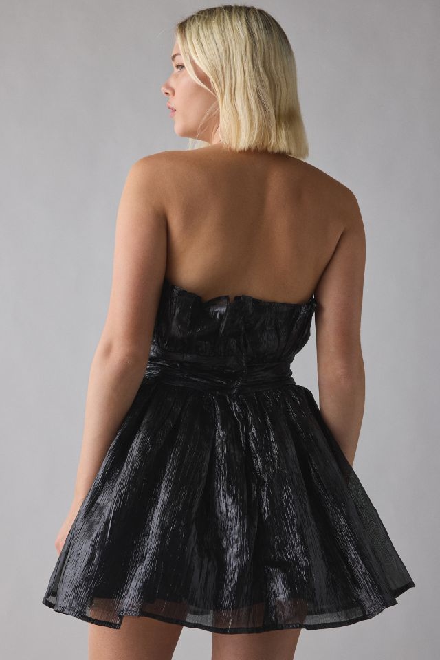 Glamorous Ciara Black Metallic Gathered Fit-And-Flare Mini Dress #1