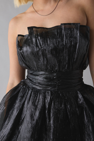 Glamorous Ciara Black Metallic Gathered Fit-And-Flare Mini Dress