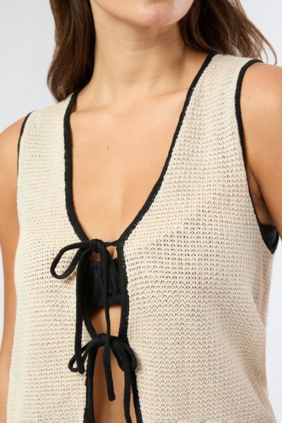 Onia Linen Knit Tie Front Top