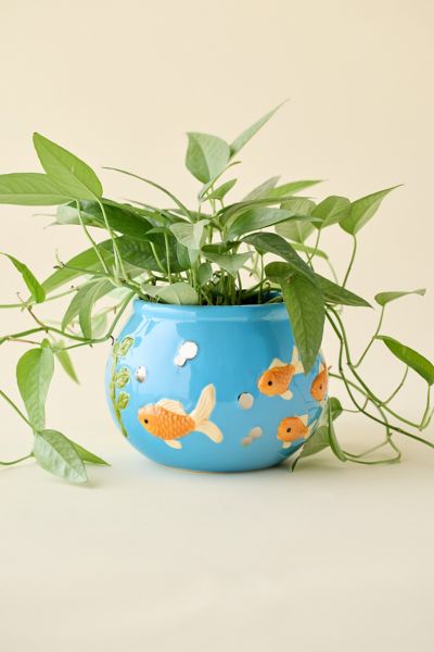 Urban Outfitters Fishbowl Ceramic Planter In Blue At  In Blue