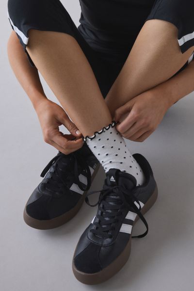 Urban Outfitters Lettuce-edge Polka Dot Sock In White, Women's At