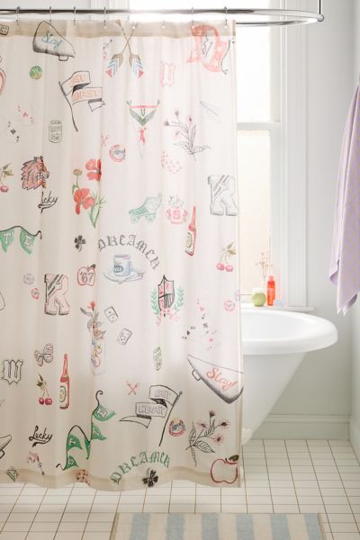 Collegiate Collage Patterned Shower Curtain