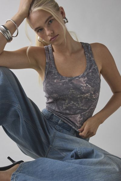 Bdg Star Grommet Graphic Camo Print Tank Top In Camo, Women's At Urban Outfitters