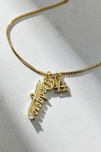 Urban Outfitters Los Angeles Dodgers Nameplate Charm Necklace In Gold, Women's At