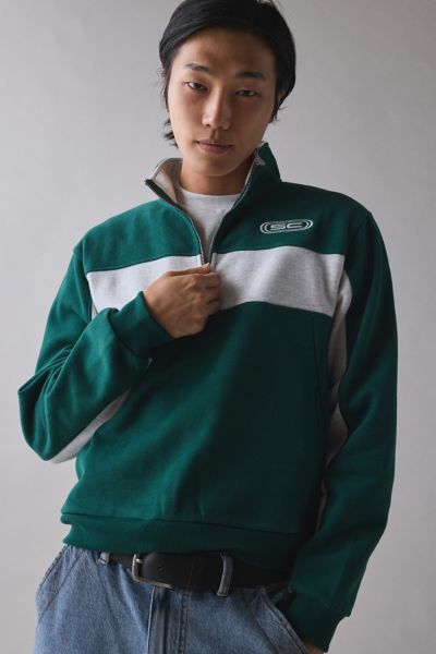 Standard Cloth Jump Shot Quarter-zip Sweatshirt In Green, Men's At Urban Outfitters In Green