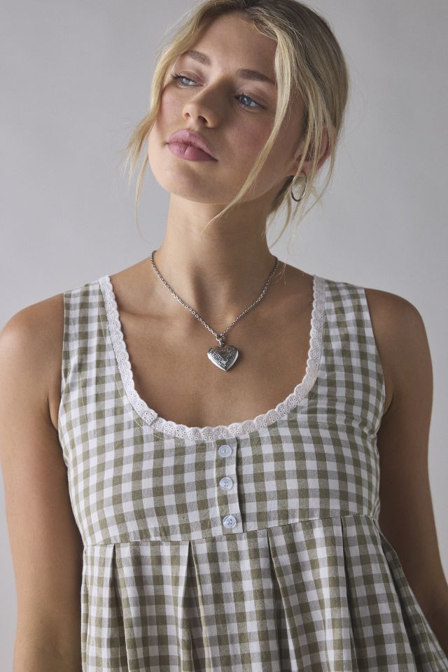 Daisy Street Gingham Lace Trim Babydoll Mini Dress #1