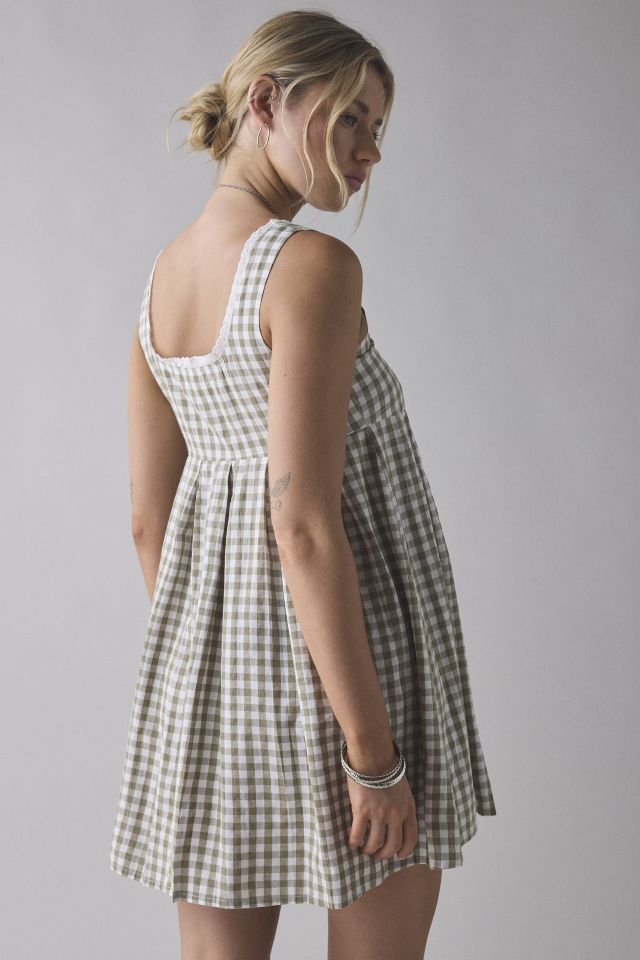Daisy Street Gingham Lace Trim Babydoll Mini Dress #2