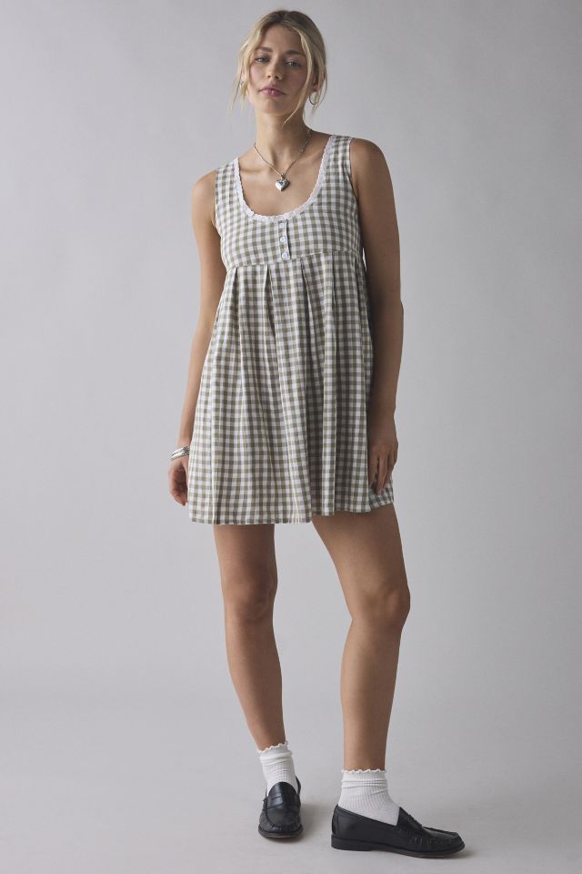 Daisy Street Gingham Lace Trim Babydoll Mini Dress #3