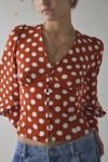 Glamorous Rusty White Polka Dot Puff Sleeve Blouse