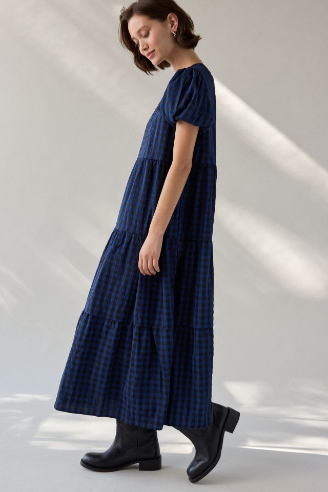 Daisy Street Plaid Puff Sleeve Tiered Smock Midi Dress #2