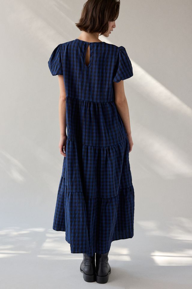 Daisy Street Plaid Puff Sleeve Tiered Smock Midi Dress #3