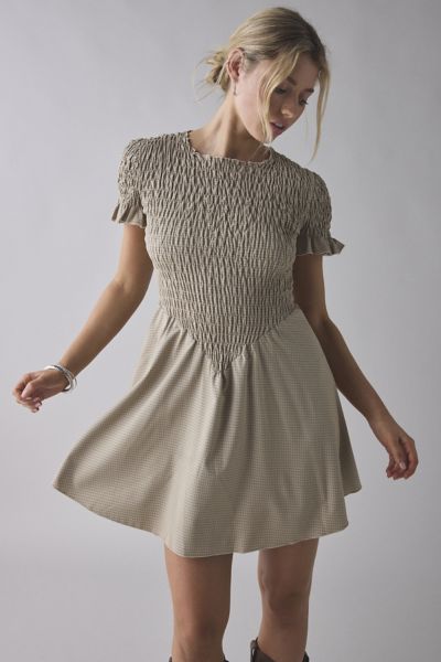 Daisy Street Gingham Basque Waist Shirred Mini Dress