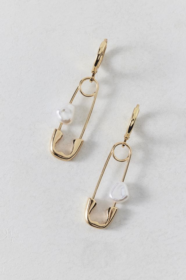 Safety Pin Pearl Hoop Earring #1