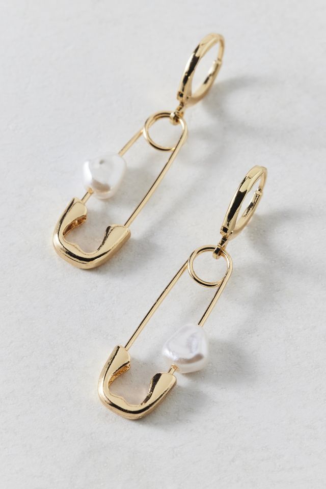 Safety Pin Pearl Hoop Earring #2