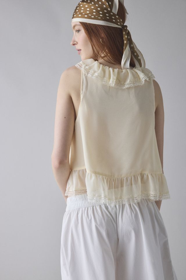 Kimchi Blue Cassie Cascading Ruffle Lace Trim Sleeveless Blouse #1