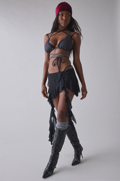 1st Position By Tinashe UO Exclusive The Blueprint Layering Mesh Asymmetrical Ruffle Micro Mini Skirt