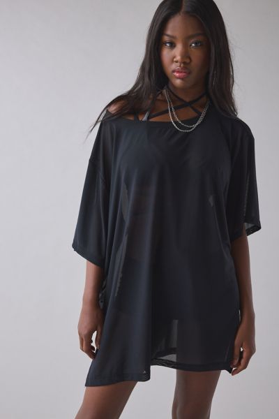 1st Position By Tinashe UO Exclusive Billboard Sheer Mesh Oversized Jersey Top