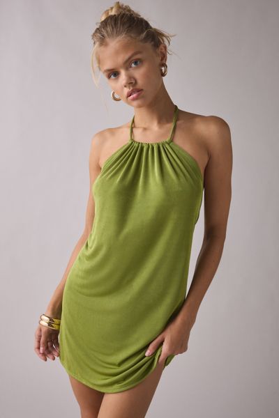 UO Echo Slinky High-Neck Halter Mini Dress