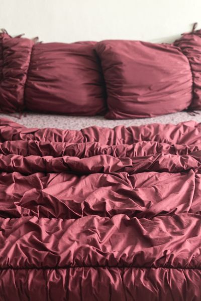 Urban Outfitters Cinched Puffy Comforter In Port Royale At  In Burgundy