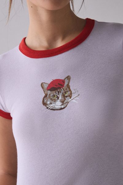 BDG Too Perfect Beret Cat Graphic Ringer Baby Tee