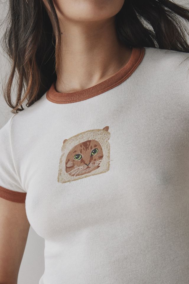 BDG Too Perfect Toast Cat Graphic Ringer Baby Tee #1