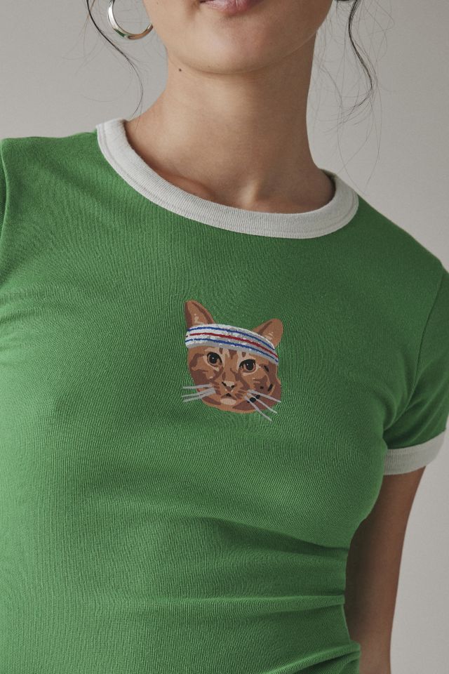BDG Too Perfect Workout Cat Graphic Ringer Baby Tee #1