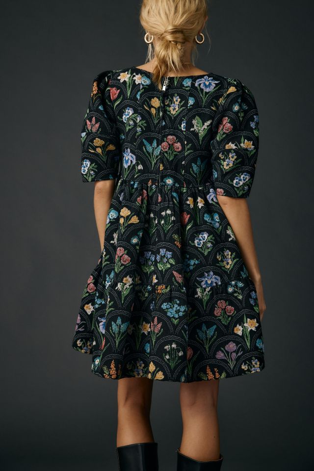 En Saison Daphne Floral Tapestry Jacquard Trapeze Mini Dress #1