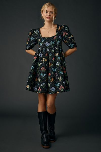 En Saison Daphne Floral Tapestry Jacquard Trapeze Mini Dress