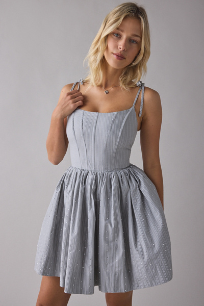 En Saison Christelle Rhinestone Embellished Corset Fit-And-Flare Mini Dress