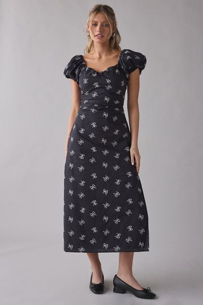 Robe mi-longue En Saison Ophelia à manches bouffantes et à lacets au dos ouvert