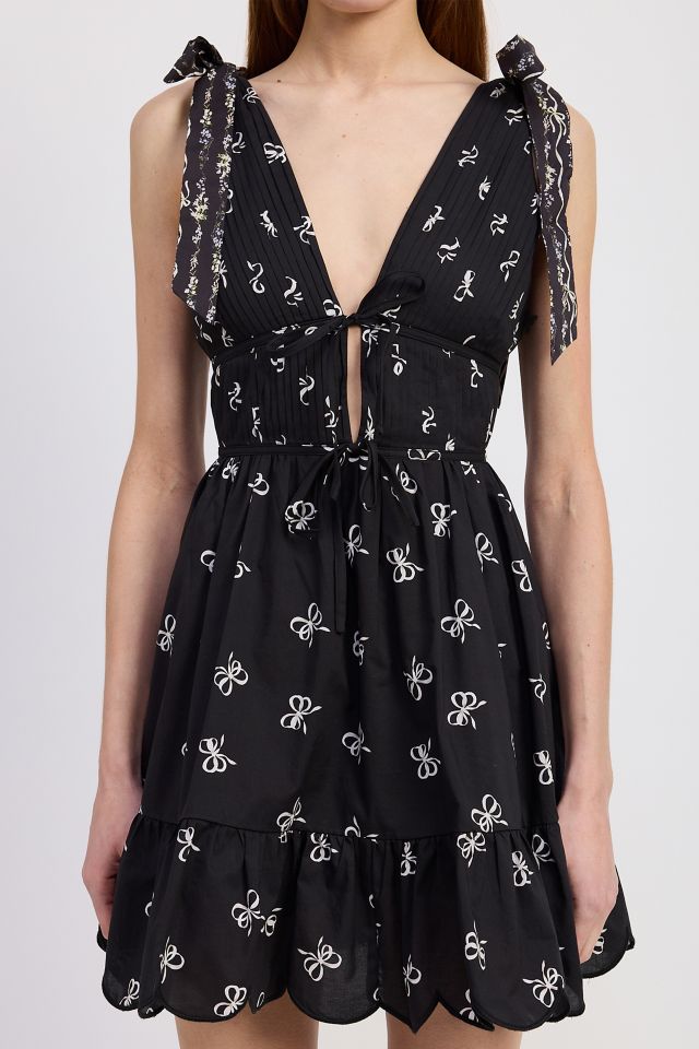 En Saison Ophelia Plunging Tie-Front Bow Strap Mini Dress #1