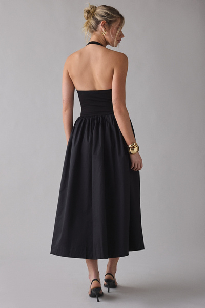 En Saison Leah Mixed Media O-Ring Halter Midi Dress