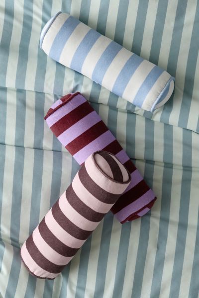 Urban Outfitters Awning Striped Round Bolster Pillow In Cocoa Blush At