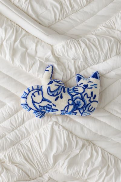 Urban Outfitters Delft Cat Shaped Tufted Throw Pillow In Blue At  In Blue