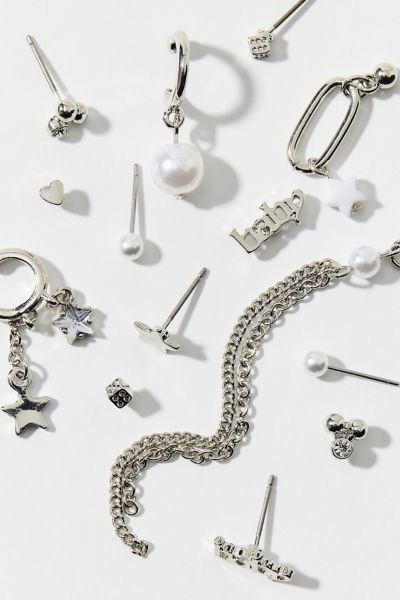 Urban Outfitters Star & Pearl Post And Hoop Earring Set In Silver, Women's At