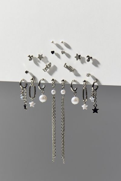 Star & Pearl Post And Hoop Earring Set