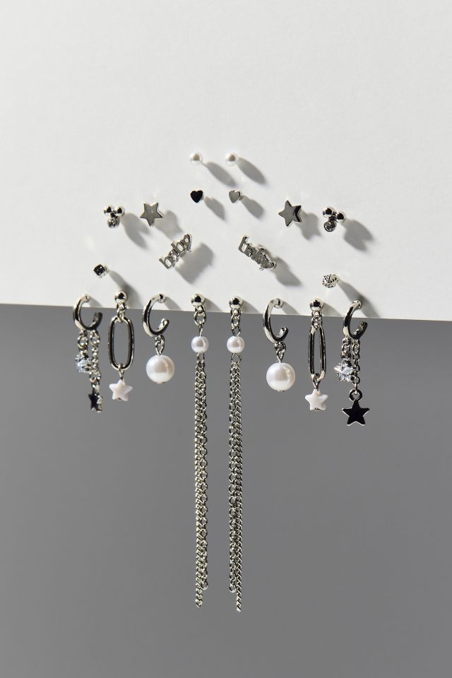 Star & Pearl Post And Hoop Earring Set #2