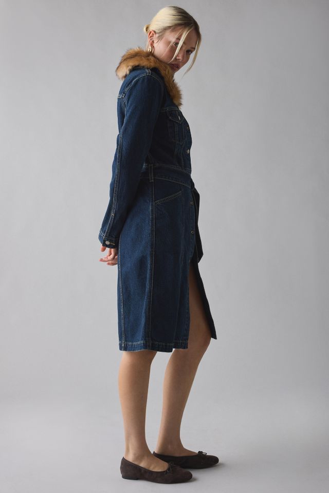 Levi’s® Mob Wife Faux Fur Trim Belted Long Denim Jacket #2