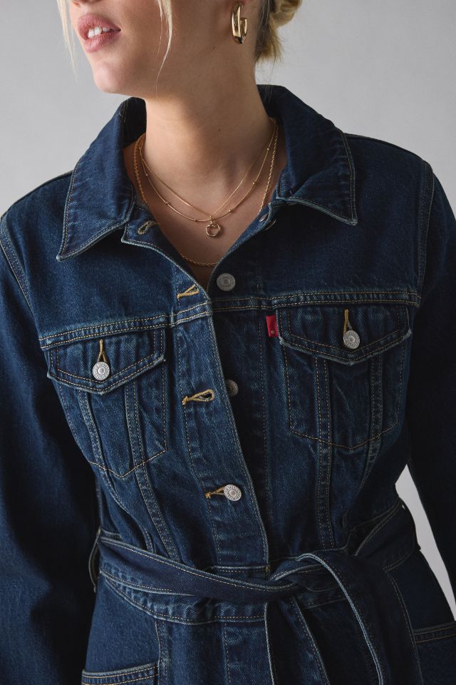 Levi’s® Mob Wife Faux Fur Trim Belted Long Denim Jacket #3