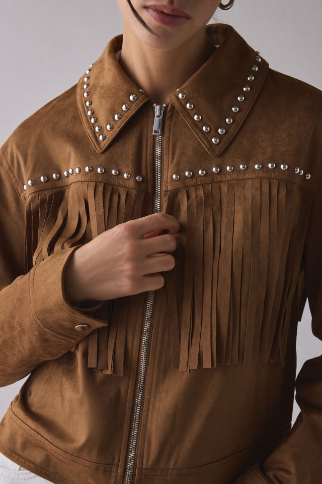 Glamorous Freya Studded Faux Suede Fringe Jacket #3