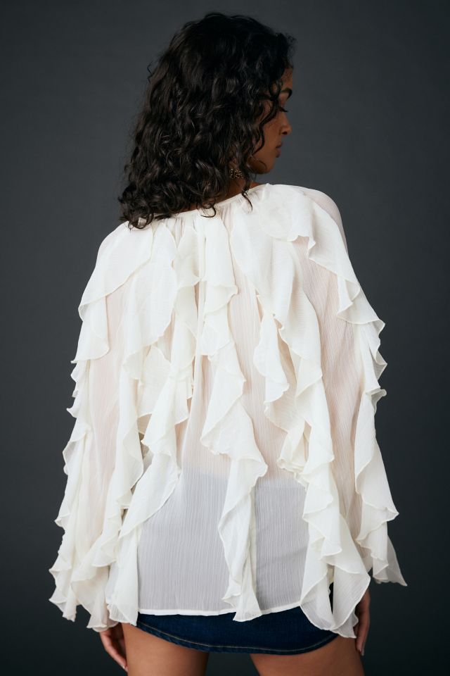 Glamorous Sheer Cascading Ruffle Long Sleeve Blouse #3