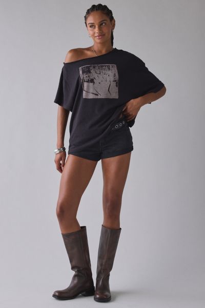 BDG Courtney Middle Finger Graphic Off-The-Shoulder Oversized Tee
