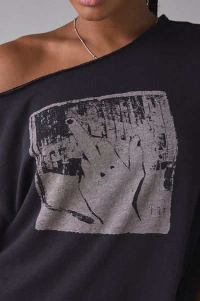 BDG Courtney Middle Finger Graphic Off-The-Shoulder Oversized Tee