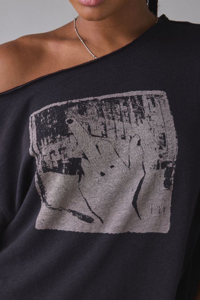 BDG Courtney Middle Finger Graphic Off-The-Shoulder Oversized Tee #2