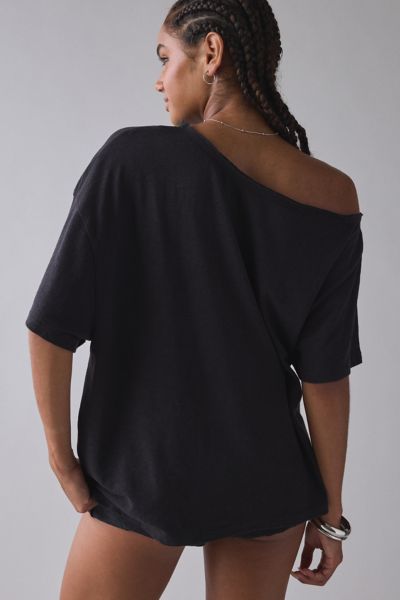 BDG Courtney Middle Finger Graphic Off-The-Shoulder Oversized Tee